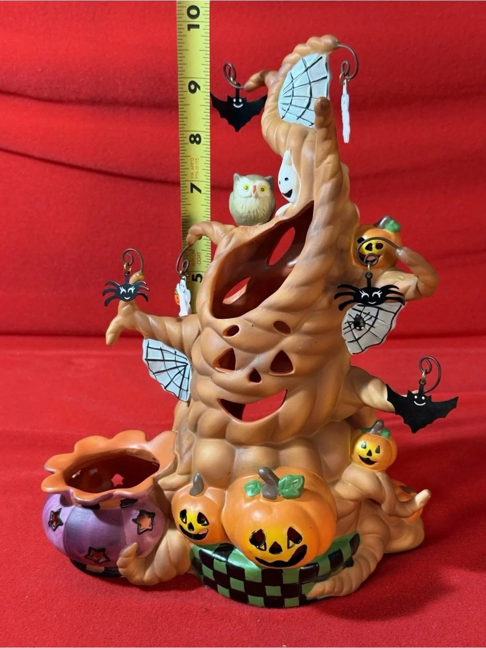 Party Lite Haunted Tealight Tree Candle Holder with Halloween spiders & Bats